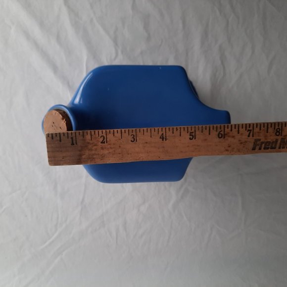 RARE Midcentury Blue Ceramic Refrigerator Pitcher with Cork Stopper - 8.25" tall - Picture 4 of 7